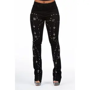 Inesia Black Studded Stacked Flare Jean