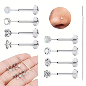 9 Pcs Diamond Flat Nose and Lip Nail Set Flat Back Nose Stud Hypoallergenic Nose Piercing Lip Studs Fashion Accessories