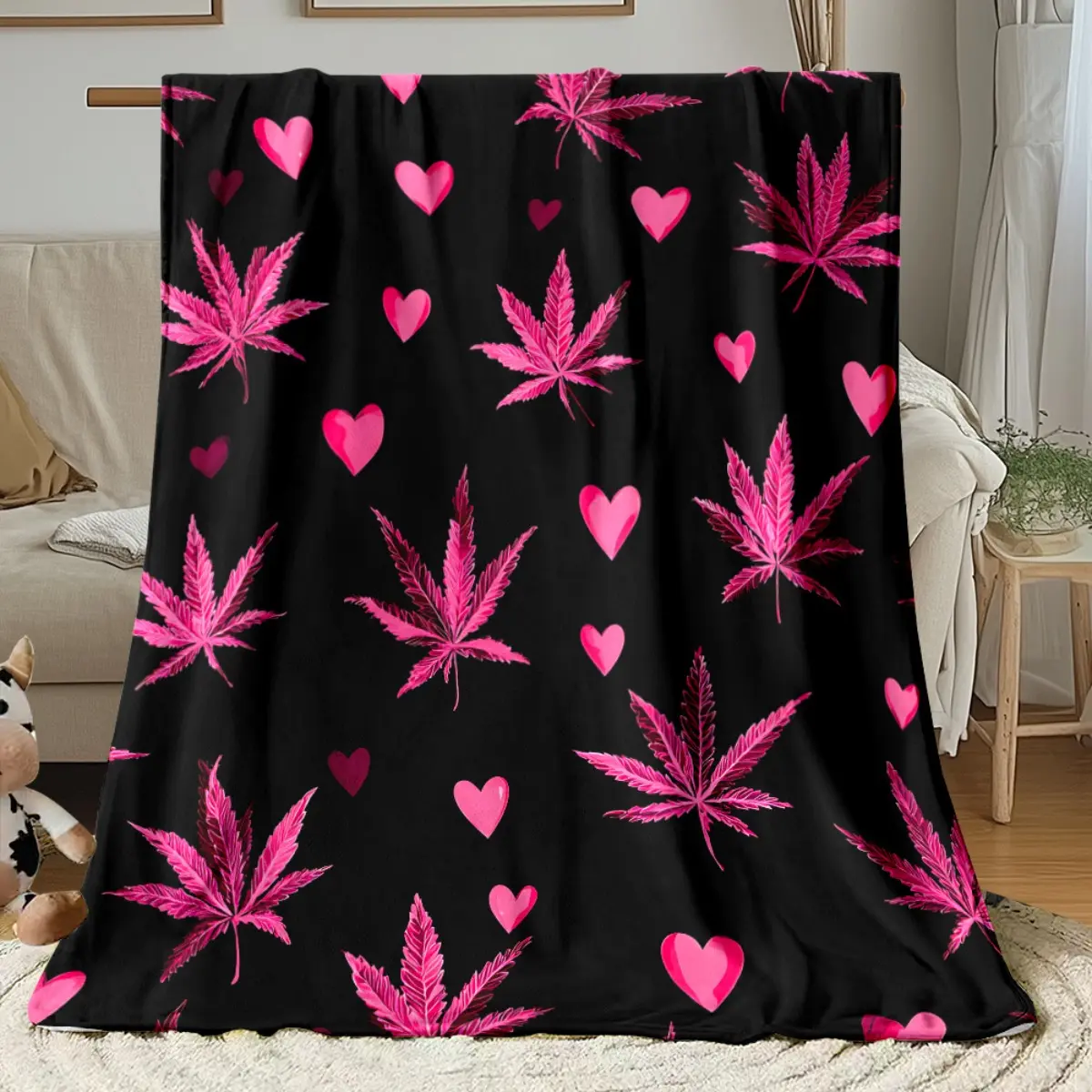 Luxury Heart Logo Valentine Theme Flannel Throw Blanket - Soft Warm Black & Pink, Allover Print Blankets, HD Printed, Multi-Size (30x40in,50x60in,60x80in) - Ideal Family Gift for Bed and Sofa Use mt1002-38