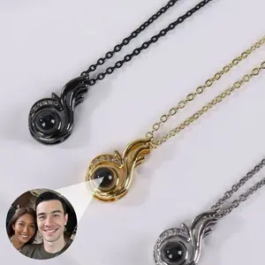 LisiZen Custom Photo Projection Angel Wing Necklace for Women, Engraved Pendant Gift for Birthday or Anniversary DZXL3728