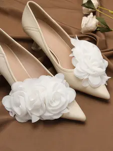 2pcs Fashionable Large Multi-Layer Chiffon Flower Shoe Decorations, Detachable, Suitable for High Heels, Sandals, Weddings, Graduation Season