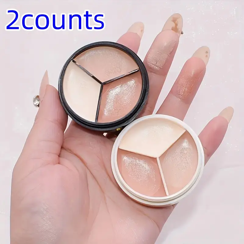 2-Pack Tricolor Concealer Palette, Long-Lasting Waterproof, High Coverage, Super Coverage, Covers Dark Circles & Blemishes, Unisex, Ideal for Tattoos & Acne Marks, Color Mixing