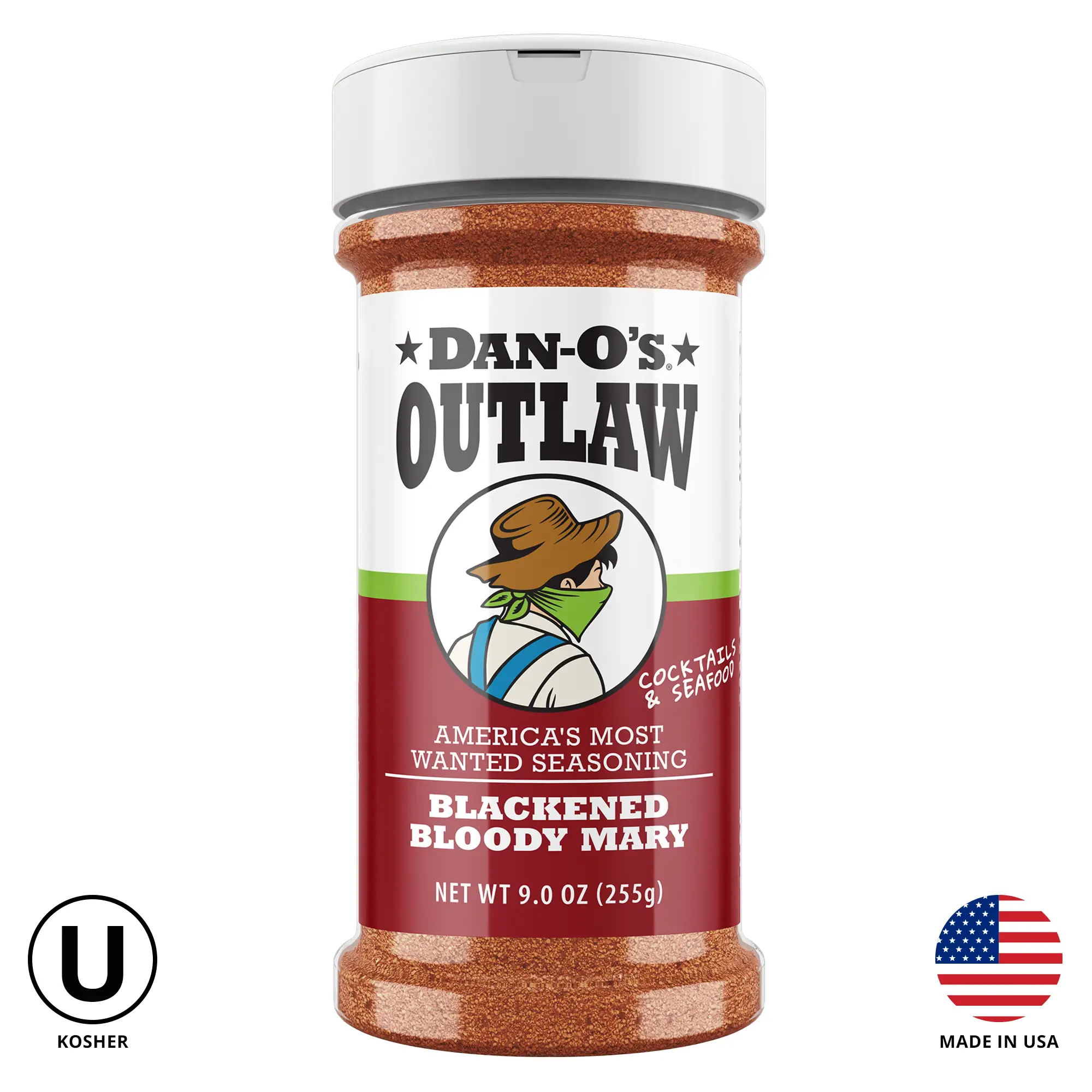 Dan-O's Outlaw Blackened Bloody Mary Seasoning - America's Most Wanted Seasoning for Seafood, Cocktails & More - 9 oz Bottle
