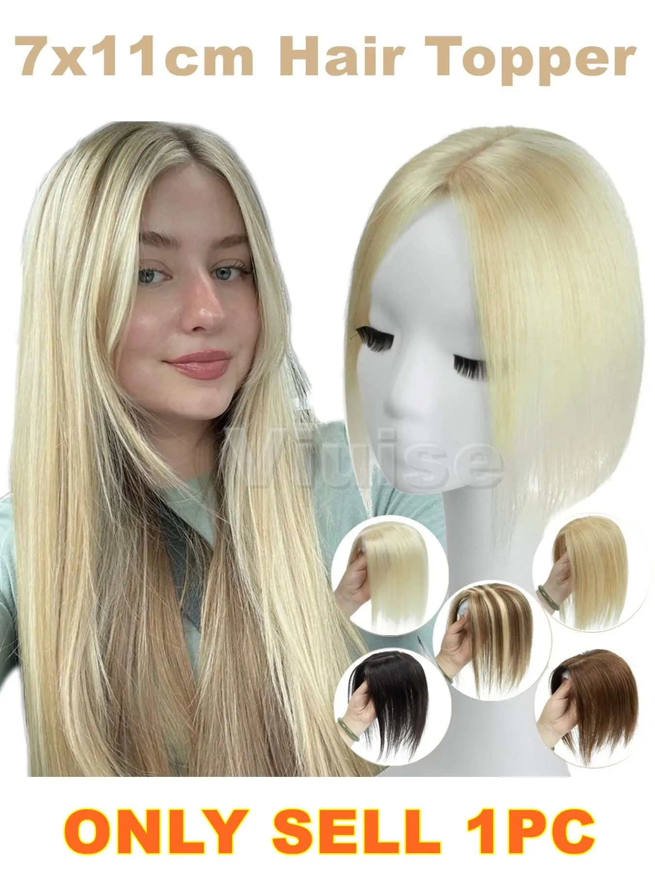 7*11cm Human Hair Toppers,Realistic Seamless Hair Block Patch, Seamless Design, Medium Part Style, 100% Human Hair Extensions, Easy Wear and Remove, Suitable for Daily Use, Weddings, Parties, Hair Replacement