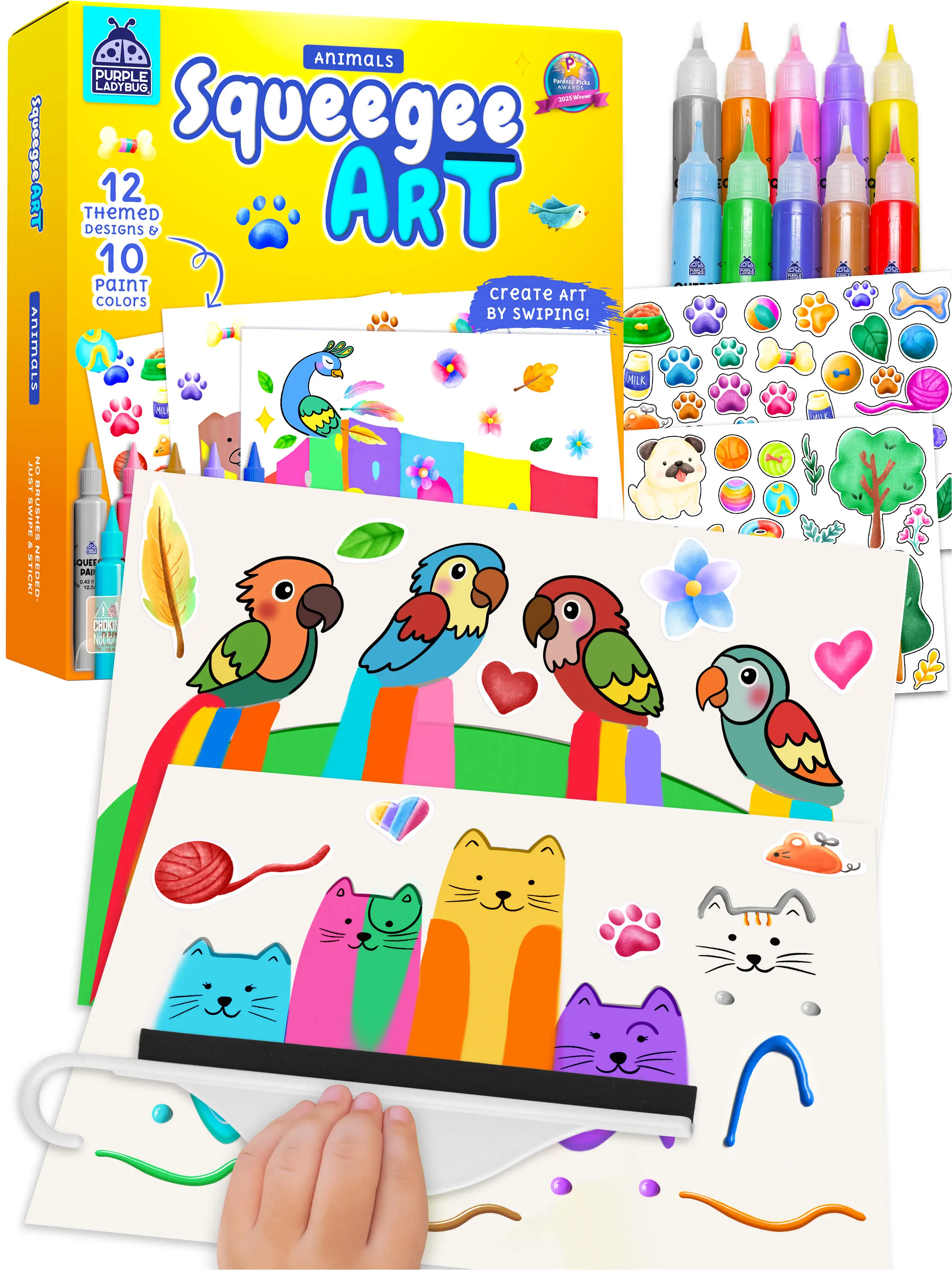 Purple Ladybug Squeegee Paint & Sticker Art Craft Kit, Screen-free creativity for kids, low-mess, low-prep, everything you need included. Keeps kids busy and having fun while expressing themselves - a gift you'll be proud to give!!