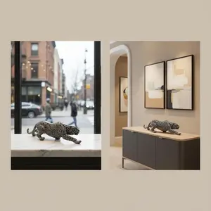 Modern Crack Leopard Sculpture, Luxurious Home Decor Ornament, Unique Desktop Centerpiece, Stylish Table Decoration, Interior Decoration Accessories, Figurines For Adults, Home Decor Accessory, Statue