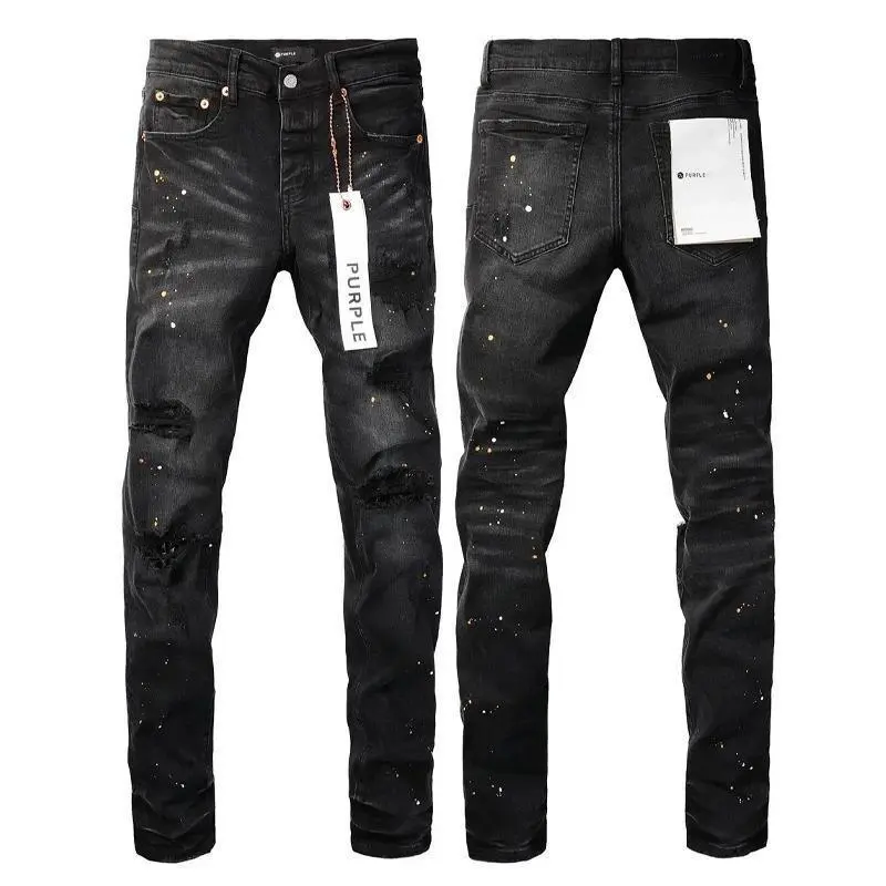 Men's Purple Jeans Denim Pants - Casual Ripped Denim with Hollow Paint Holes, 9045-2026 New Trend Quality Streetwear Sports & Outdoor Bottoms, Fashion Jean Bottoms
