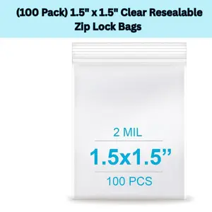 (100 Pack) 1.5" x 1.5" Clear Zip Lock Bags – Small Resealable Plastic Poly Bags 2 Mil for Jewelry, Beads, Pills, Candy, Samples, Screws, Crafts, Travel, Airtight Food Storage, Packaging & Shipping