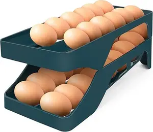 Egg Holder for Fridge Automatic Rolling Egg Dispenser for Refrigerator Kitchen Countertop - Space-saving Egg Roller/Organizer/Storage/Container/Tray for Fridge Double Track