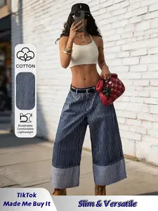 Music Festival Essential West Coast Streetwear Y2K Style American Vintage Striped Low Waist Jeans for Women, Spring Summer New Arrival
