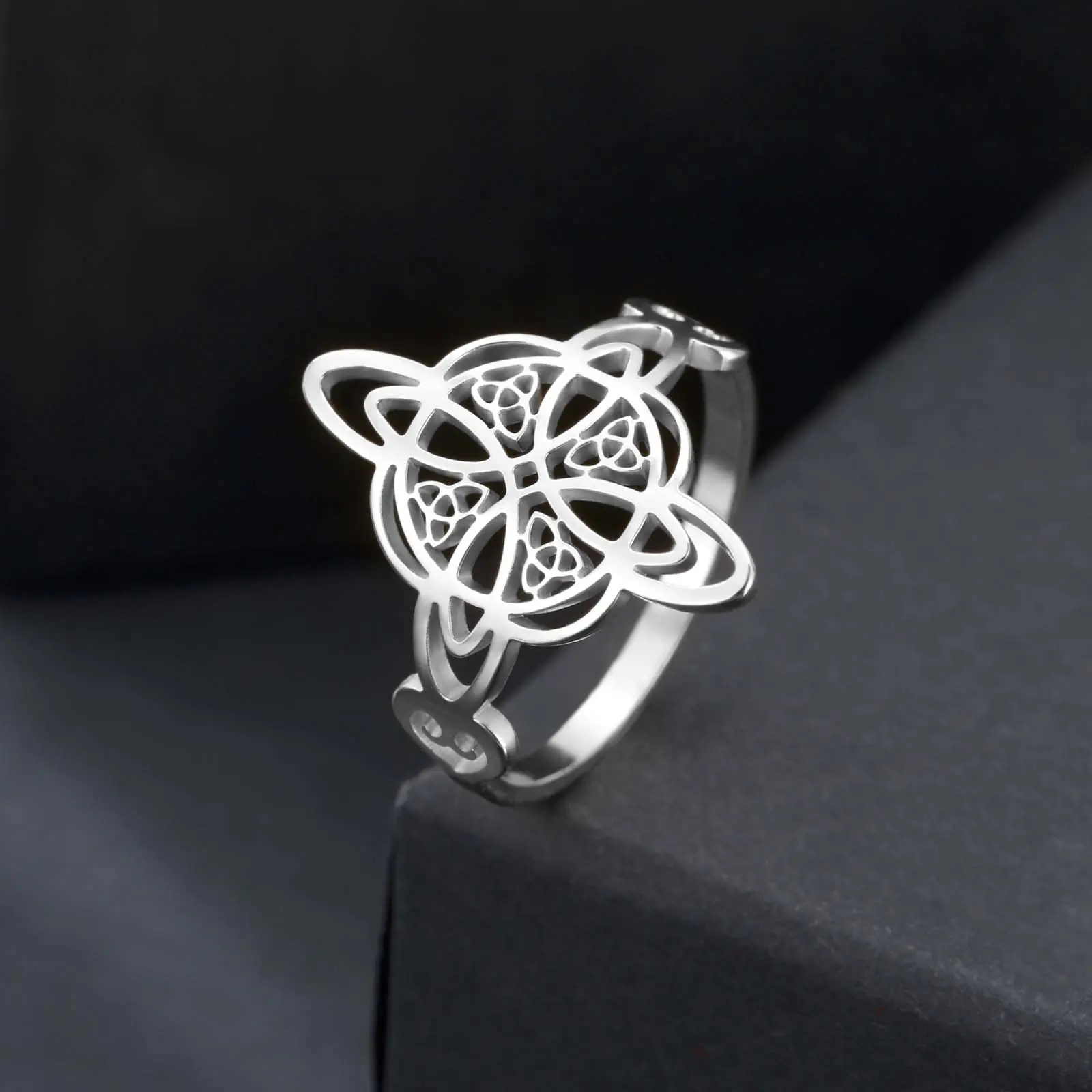 Titanium steel witch knot hollow Celtic knot ring men and women stainless steel ring couple gift amulet suitable for party daily versatile