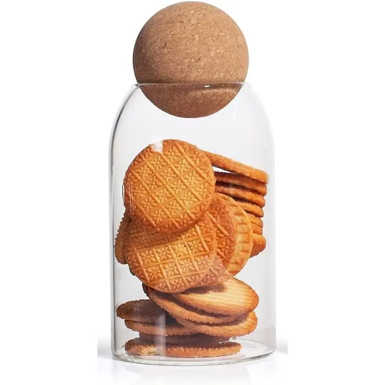 Glass Jars with Cork , Candy Jar with Lid, Coffee jar for Counter, Cookie Jar with Airtight , Clear Glass Jar for Candy, , Coffee Bean, Sugar, Spices,  etc (700ml/24oz)
