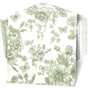 100 count Sage Green Floral Napkins  Napkins Disposable Paper Beverage Dessert Dinner Napkin Guest Fancy Decorative Hydrangea Flower for Wedding Bridal  Shower Birthday Party