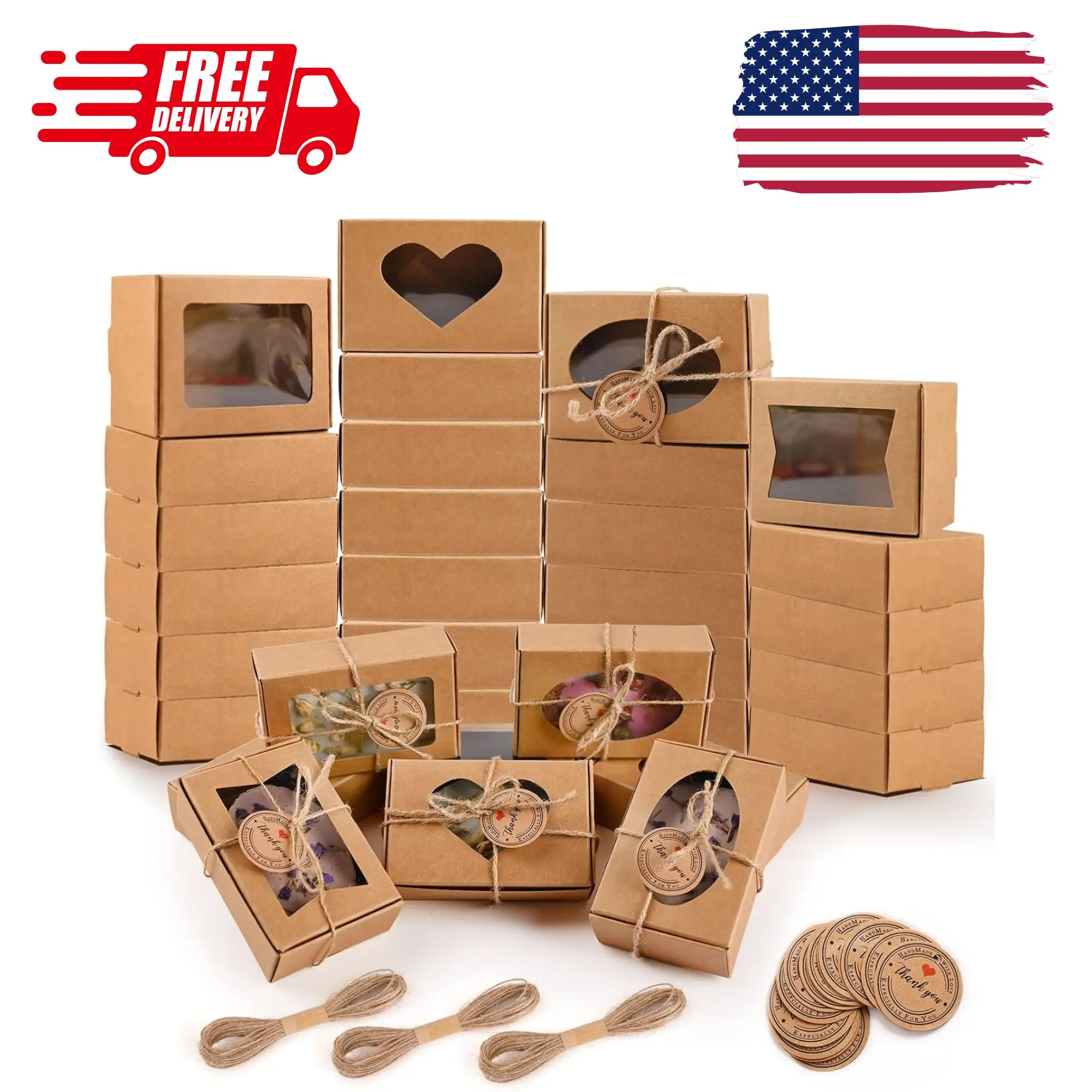 32 PCS Brown Soap Boxes with Window for Homemade Soap, 3.54 X 2.36 X 1.18 Inch