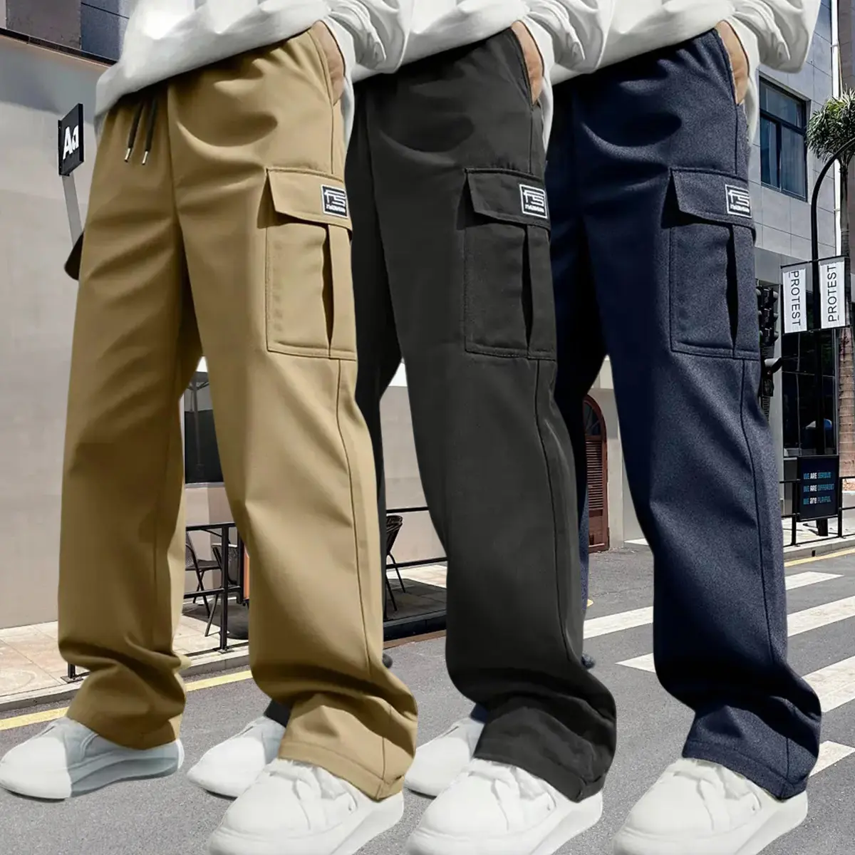 Khaki + Black + Blue