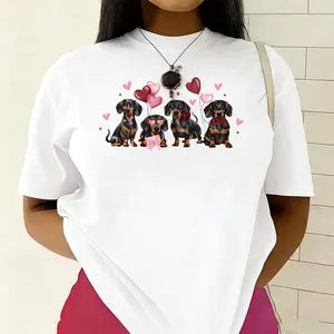 Dachshund Love Graphic T-Shirt | Cute Doxie Dogs with Heart Sunglasses and Roses | Valentine's Day Dog Lover Tee