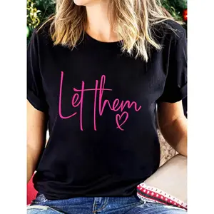 Let Them Heart Script Hot Pink Girls Women's T-Shirt Cotton Graphic Tee Crew Neck Short Sleeve Casual Summer Tops Super Soft Stylish