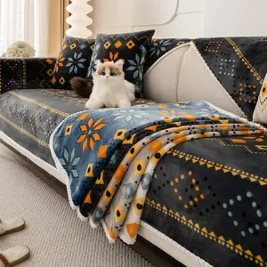 Boho Style Sofa Cover, Couch Covers, Washable Sofa Slipcover, 1 Count Non-slip Universal Sofa Protector, Thickened Plush Sofa Protector for Home Living Room