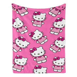 Sanrio Super Soft Hello Kitty Cooling Blanket Vibrant Rose Red Full Print Kawaii Summer Throw for Bed Sofa Office