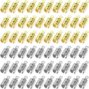 200Pieces Fold Crimp Ends Caps Tips Crimps Cord Ends 5x12mm Leather Ribbon Ending Clasp Tips End Clamp Stainless Steel Fold Over Cord Ends for Jewelry Making/Necklace Cord/DIY Crafts(Gold, White K)