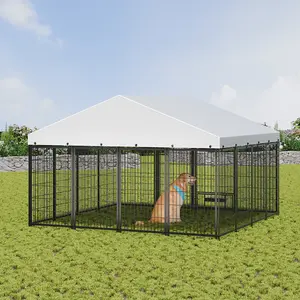 Large Dog Kennel Outdoor Pet Pens Dogs Run Enclosure Animal Hutch Metal Coop Fence with Roof Cover. 9.62'L x 9.35'W x 6.18'H.