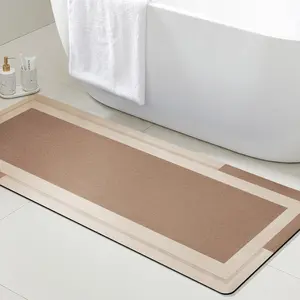 Non Slip Bath Mat, Thin Rugs Fit Door, Quick Dry Bath Mats, Machine Washable Bath Rugs for, &,, Light Brown/Bordered/59 x20