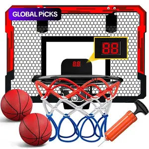 1 Set Indoor Basketball Hoop For Kids, Over The Door Basketball Hoop, Mini Hoop with Electronic Scoreboard, Pump & 2 Balls, Basketball Toy For Kids Teens Boy, Portable Basketball Goal