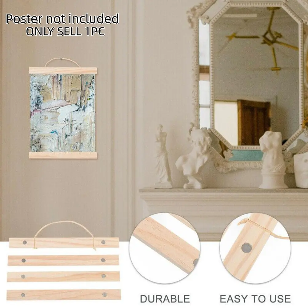Magnetic Poster Hanger Solid Wood Picture Frame Wall Hanging Kit Easy Hanging DIY Reusable Magnet Art Frame No Damage for Posters Photos Artworks Prints Canvas Scroll Hanger Wall Decor Accessories Minimalist Room Ornament Home Decoration