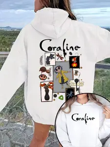 Coraline Collage Graphic Hoodie - Movie Fan Casual Cozy Top Sweatshirt Knit Soft Women Style