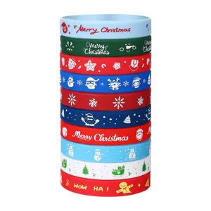 OIDEA Christmas Silicone Bracelets Set, Holiday Charm Adjustable Rubber Wristbands, 10 Piece Festive Party Jewelry