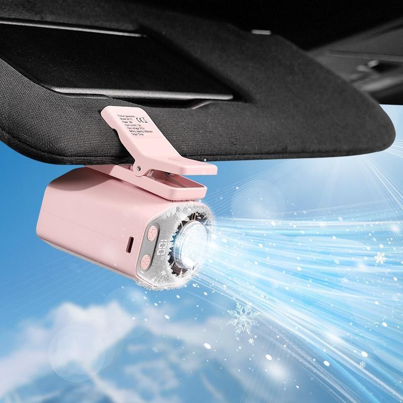 【Summer Survivals 】Joytutus Car Clip-On Fan, Car Accessories, Portable Fan with LED Display, 360° Rotation, 100-Speed Stepless Adjustment, USB-Rechargeable Charging Button , Cars Accessories