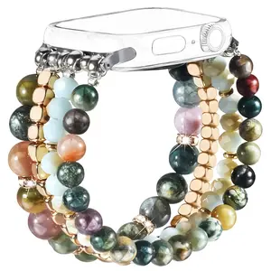 Elegant Synthetic Stone & Crystal Glass Elastic Strap for Apple Watch 38-49mm, Women's Jewelry Band Compatible with All Models, Smart Watch Accessories