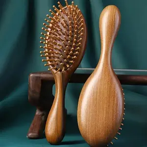 Wooden Hair Comb, 1 Count Sandalwood Finish Bamboo Bristle Finishing Comb for Normal Hair, Elegant Gift Idea with Wooden Handle