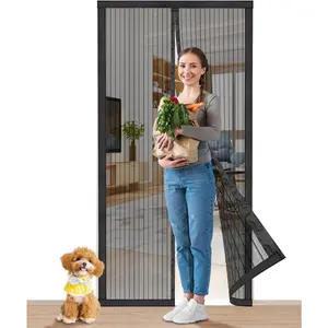 Magnetic Screen Door with Magnetic Closure Fits 36"x82" Doors, Polyester Retractable Self Sealing Hands Free Mesh Screen Door, Keeps Bugs Out, Pet and Kid Friendly, Fits 38 Inch x 83 Inch
