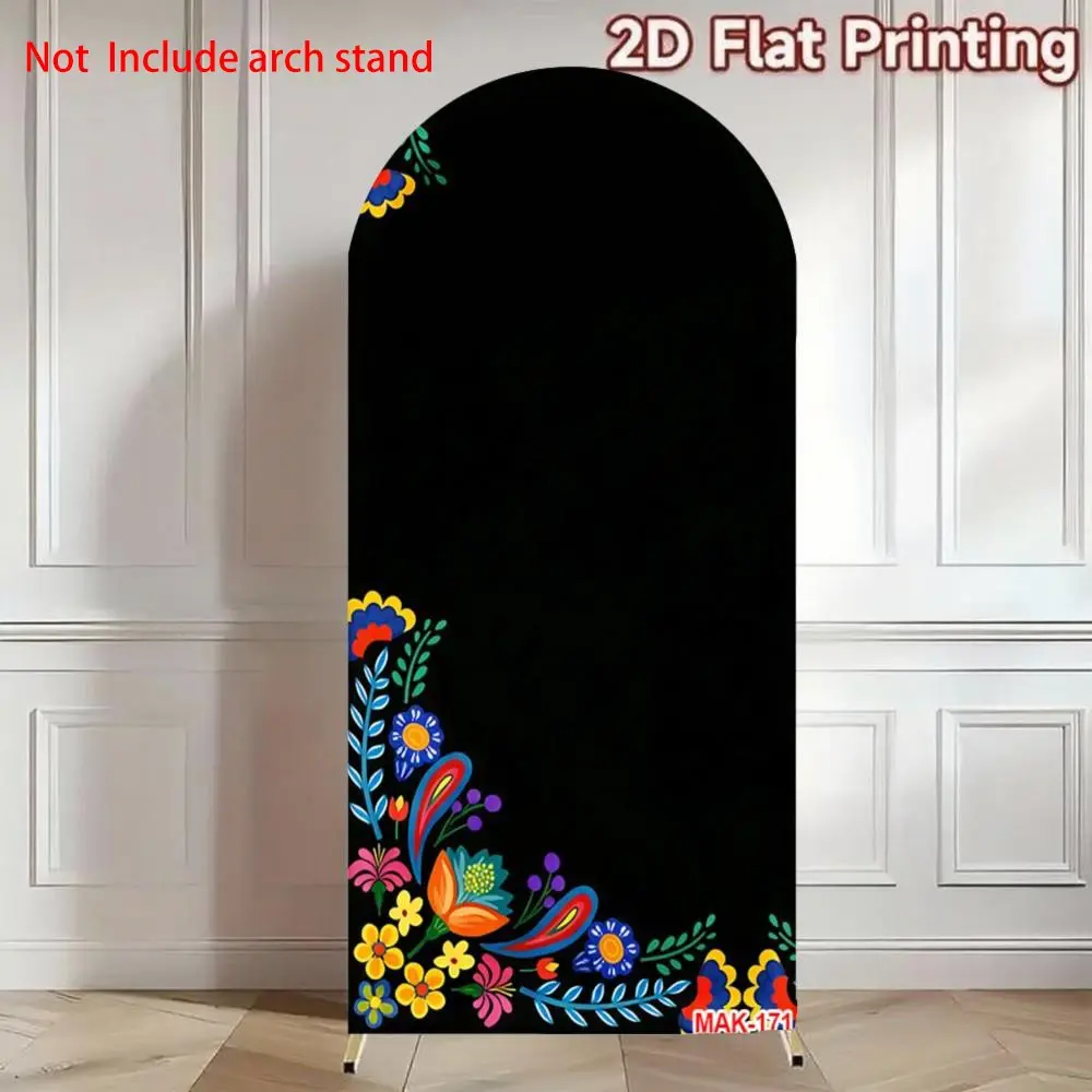 Black Background Colorful Folk Art Floral Arch Backdrop Cover for Day of the Dead Fiesta Party Decorations Background Photo Shoot Backdrops Party Decoration Supplies