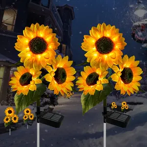(2 Pack) Solar LED Sunflower Garden Lights, 800mA Solar Garden Light with Real Looking Flowers Outdoor Waterproof Solar Stake Lights for Back Yard, Flower Bed, Pathway, Patio, Porch, Spring Decoration  patio lights firework lights romantic ambiance