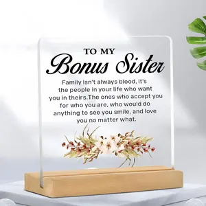Acrylic Desktop Ornament with Wooden Base, 1 Count Bonus Sister Gift, Desktop Decoration for Home Office, Gift for Sister, Home Decor, Acrylic Plaque Decor