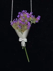 Fashionable Matte Silver Color Bouquet Flower Necklace, DIY Floral Pendant, Party Jewelry, Adjustable Chain, Elegant Accessory for Women