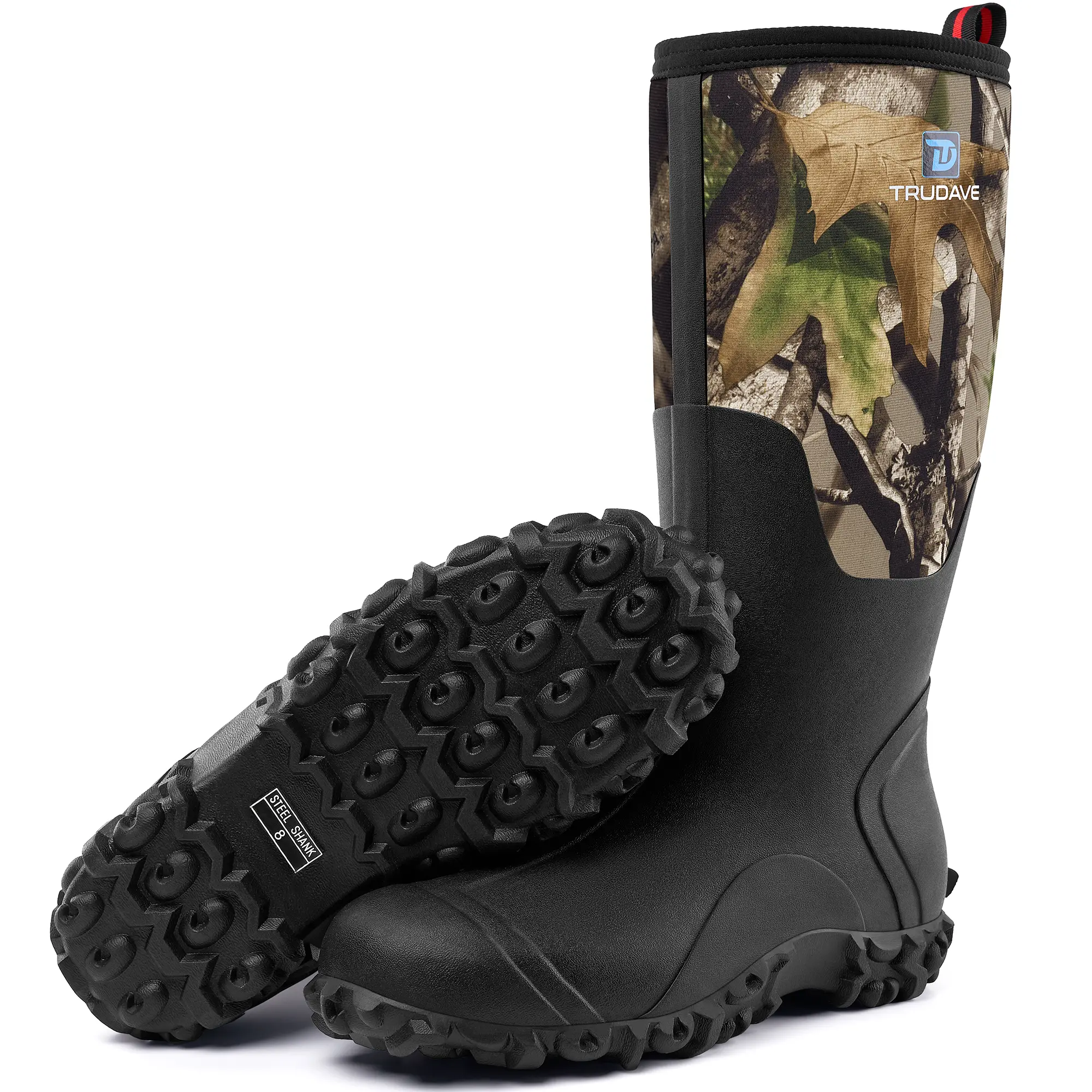 【No steel toe】Trudave Rubber Boots for Men, Waterproof Work Rain Boots, 6mm Neoprene Anti-slip Mud Boots  with Steel Shank, Size 5-14 Comfortable Industrial Shoe,back to school,back to school haul