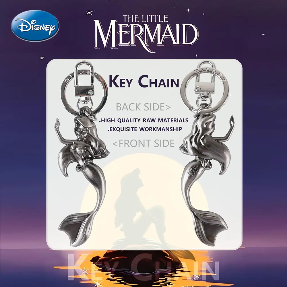 1PC Disney Officially Licensed Ariel Pewter Keyring Metal Keychain Decorations Can Be Hung On Keys Backpacks And Purses Gifts For Valentine's Birthday Anniversary Day Gifts