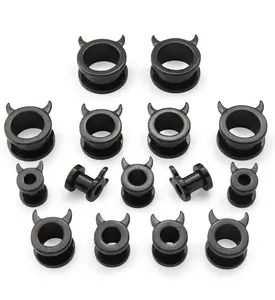 Black PVD Devil Horns Stainless Steel Tunnel Plugs