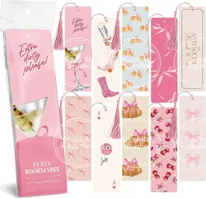 10-Count Double-Sided Pink Bow Bookmarks (7"x2" Each, 1 mm Thick, 10 Tassels) - Office Stationery for Romance Booklovers, Book Club Gifts for Women