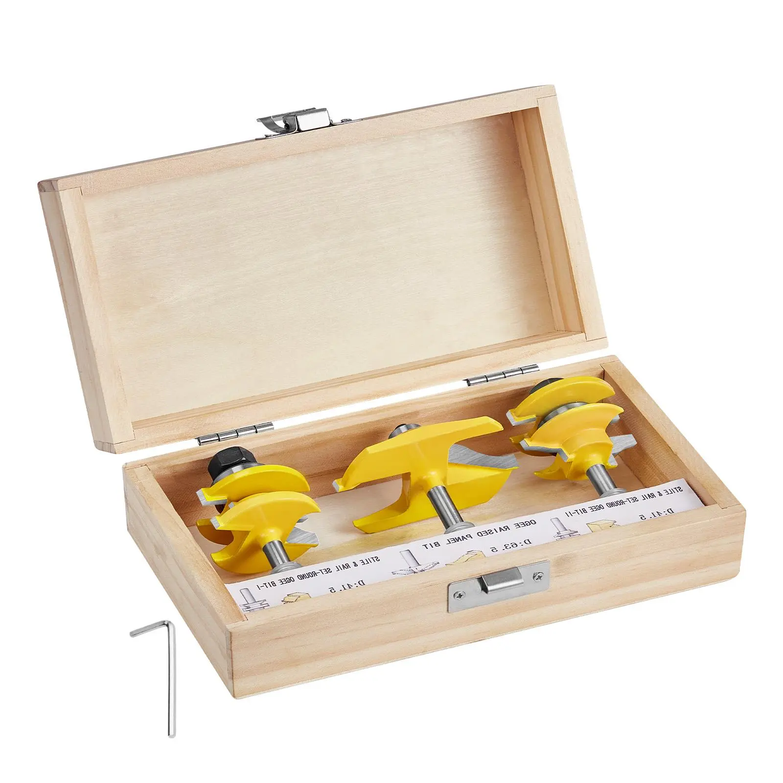VEVOR 3-Piece Carbide Router Bits Set, 1/4 in Universal Shank, Carbide Blades, Bearing Roller, Wood Carrying Case, Carpentry Tools for Carpenters, Precision Cutting, Edge Trimming, Compact Panels, Father's Day Gift