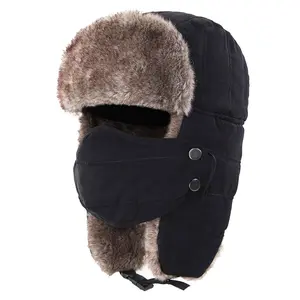 Men's Trooper Trapper Hat Warm Winter Hats with Removable Face Mask Earflaps Faux Fur Hunting Outdoor Hat