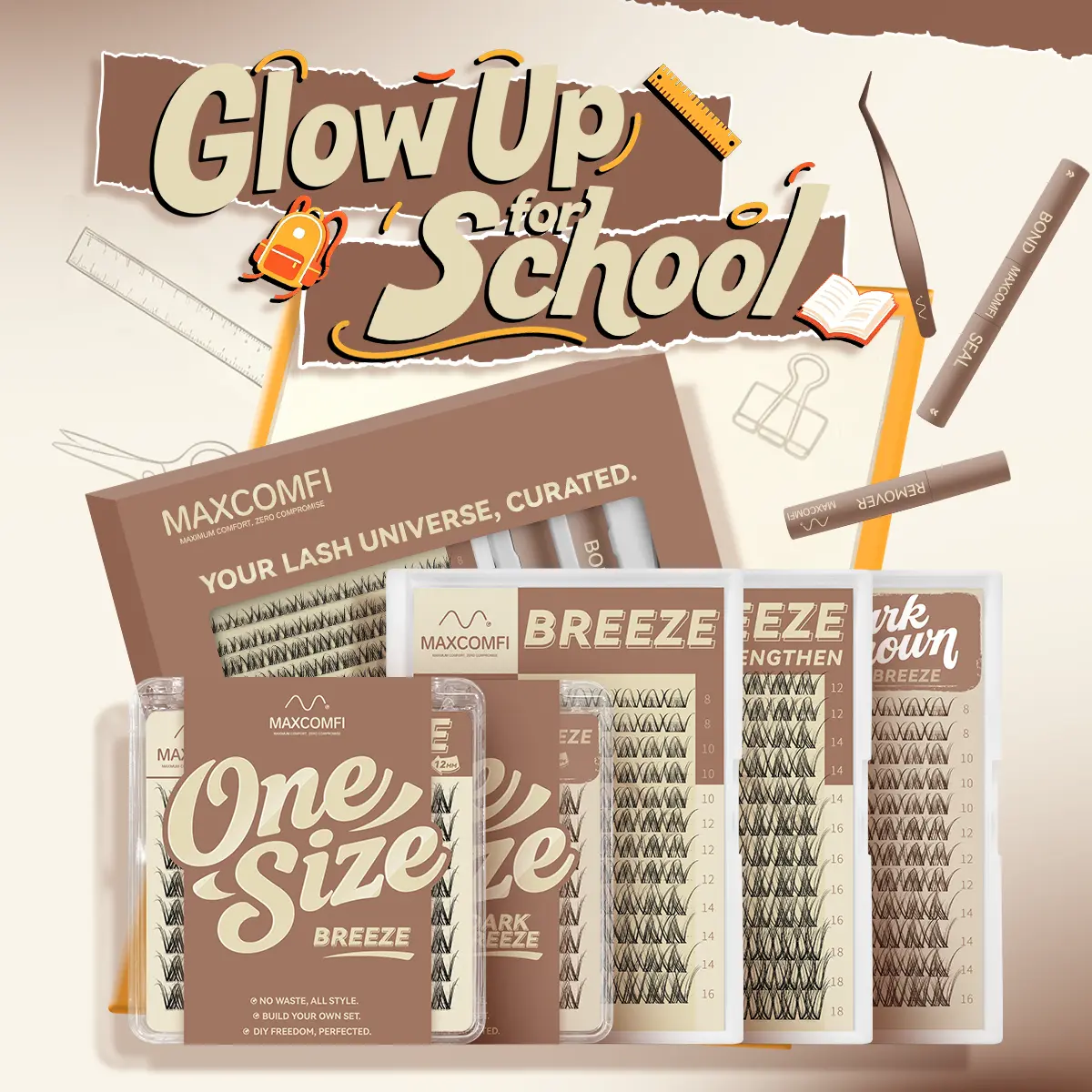 MaxComfi Spider Cluster Lash Extensions Kit - DD Curl Lash Clusters, Smudge-Proof Waterproof, Super Soft Thin Band, Beginner-Friendly DIY Design for Natural Daily Glowup & Voluminous Makeup Look, Cluster Lashes Kit,Summerlashes,back to school