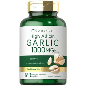 Carlyle Garlic Supplement 1000mg | 180 Caplets | Odorless Pills | High Allicin Extract | Vegetarian, Non-GMO & Gluten Free