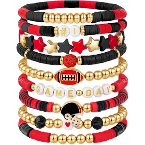 Game Day Stackable Heishi Football Bracelets (9-Pack) – Team Colors, Sporty Charms! Perfect for Game Days & Tailgates # football accessories # GameDayVibes. # SportsLoverGifts