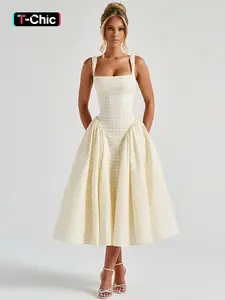 Women's Gingham Print  Square Neck Tank Dress, Chic Fashion Casual Sleeveless Slim A Line Dress for Daily Outdoor Wear, Ladies Dress for Summer