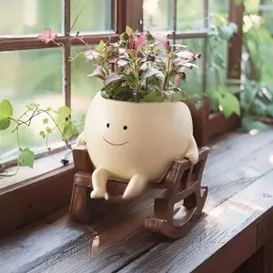Magic Mark Smiley Face Rocking Chair Flower Pot - Cute Durable Succulent Planter, Home Decor, Balcony/Indoor Ornament, Fashion Wedding Accessory