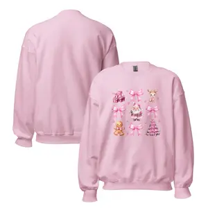 Pink Christmas Sweatshirt for Women – Cute Holiday Crewneck with Santa, Bows, Reindeer & Gifts – Festive Winter Outfit, Cozy Christmas Apparel, Perfect Holiday Gift, Ready to Ship